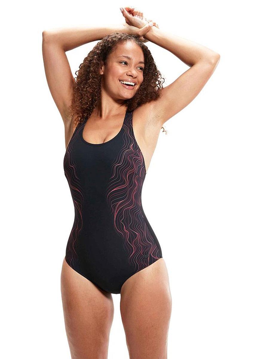 Speedo Calypso Printed Shaping Swimsuit - Black / Cherry