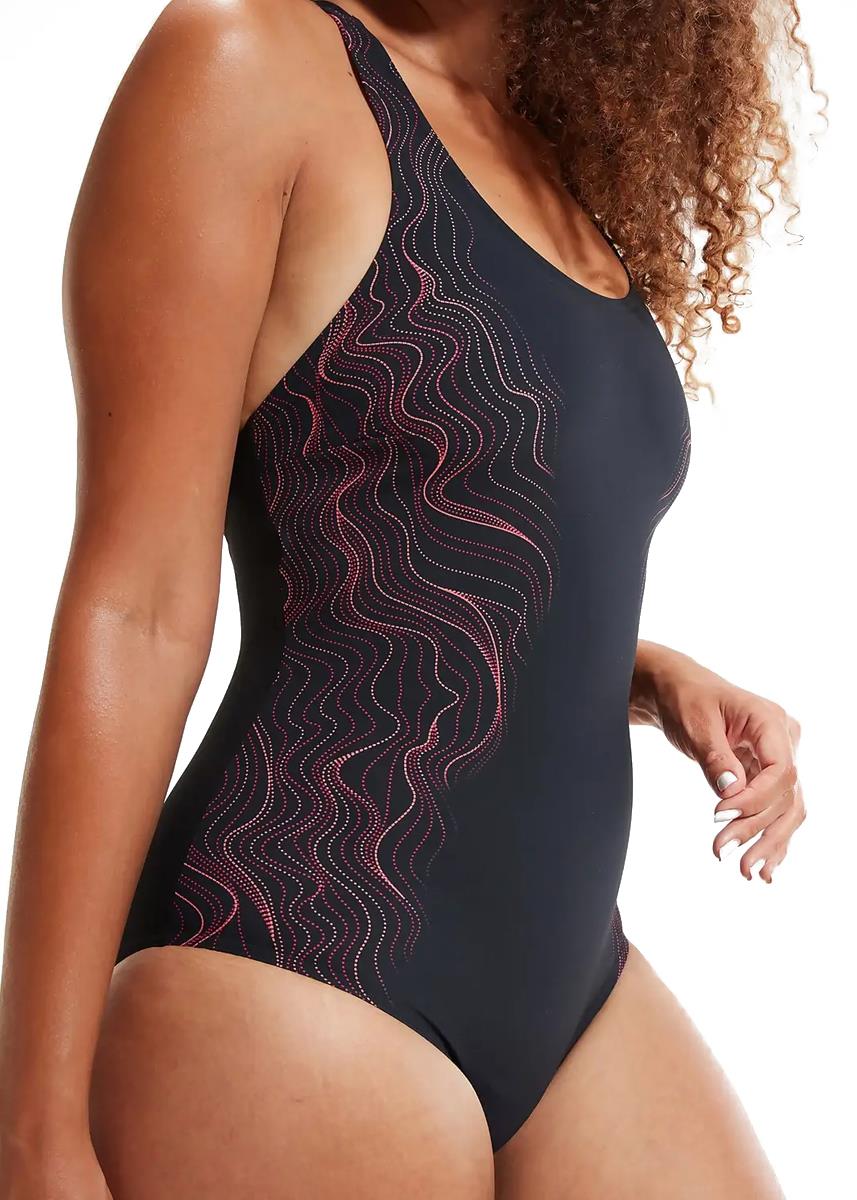 Speedo Womens Calypso Printed Shaping Swimsuit - Black / Cherry-599273