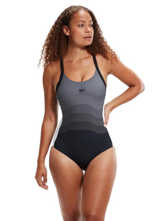 Speedo Shaping Entwine Printed Swimsuit - Black / White