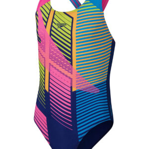 Speedo Girls Digital Placement Splashback Swimsuit - Blue / Pink / Green