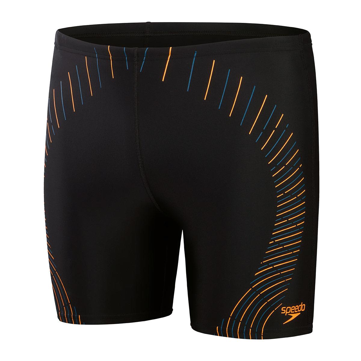 Speedo Mens Duo Logo Print Mid Jammer - Black / Orange-601452