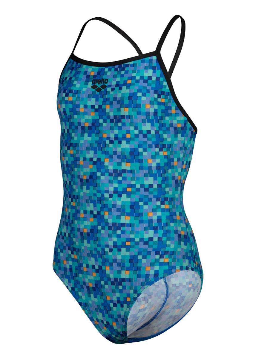 Arena Girls Pool Tiles Light Drop Back - Black / Blue Multi-600297