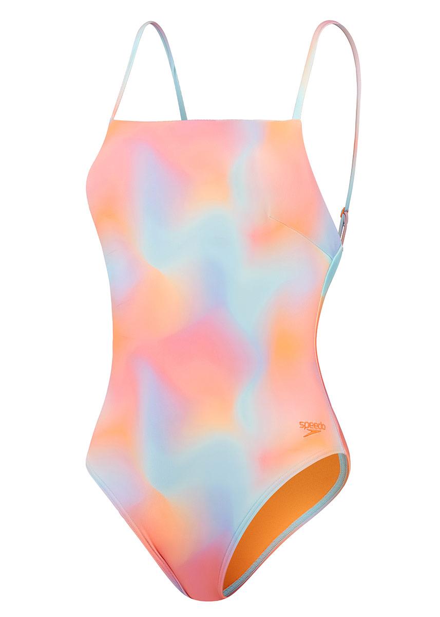 Speedo Womens Printed Adjustable Thinstrap Swimsuit - Blue / Orange-601701