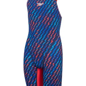 Speedo Fastskin Junior Endurance+ Max Openback Kneeskin - Blue / Blue / Red - Front view