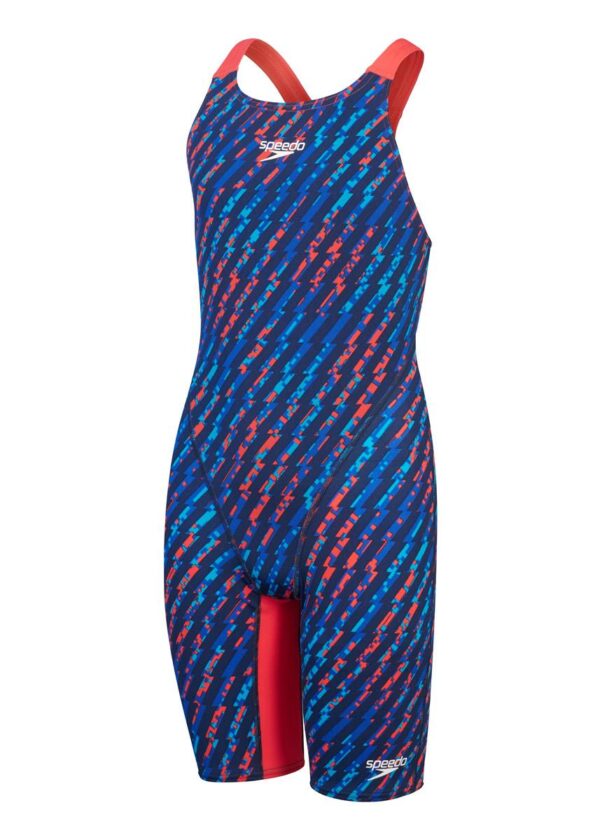 Speedo Fastskin Junior Endurance+ Max Openback Kneeskin - Blue / Blue / Red - Front view