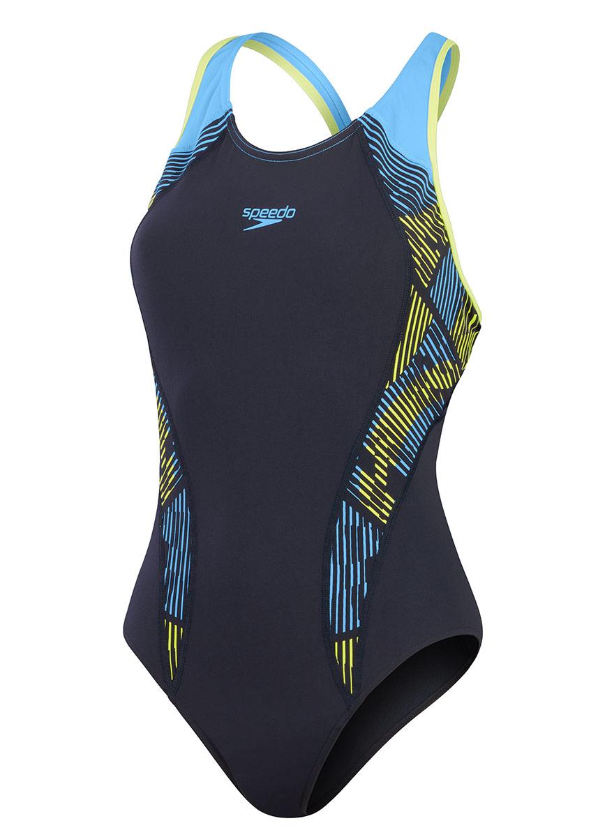 Speedo Placement Laneback Swimsuit - Navy Blue / Lemon-601721