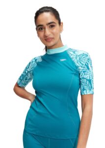 Speedo Womens Printed Short Sleeve Rash Top - Blue