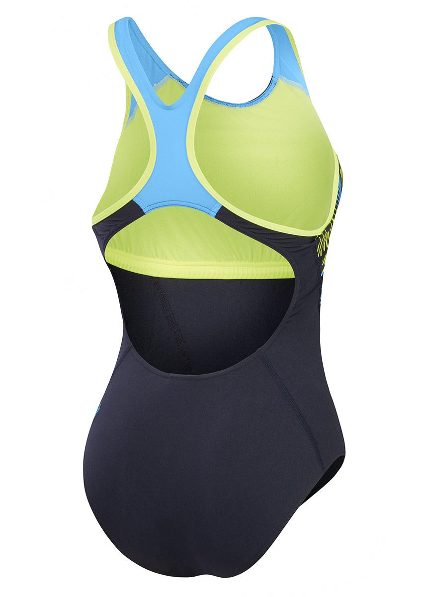 Speedo Placement Laneback Swimsuit - Navy Blue / Lemon-601722