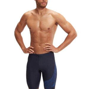 Man with hands on hips wearing Speedo Medley Logo Jammer - Navy / Blue