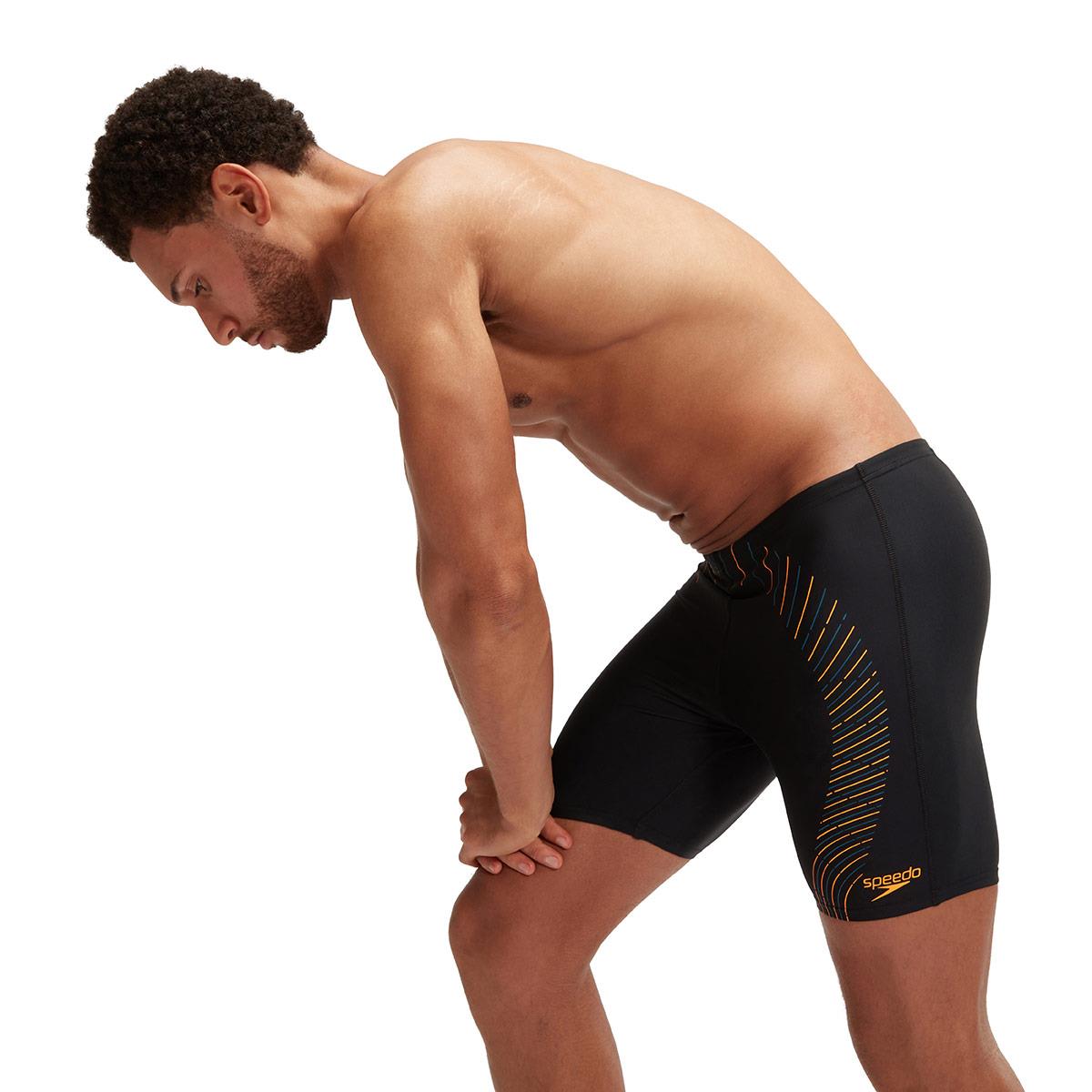 Speedo Mens Duo Logo Print Mid Jammer - Black / Orange-601449