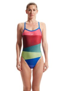 Speedo Womens Placement Digital Turnback Swimsuit - Red / Green
