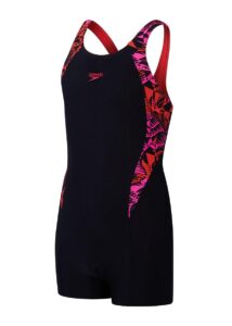 Speedo Girls Printed Panel Legsuit - Black / Pink