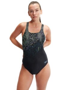 Speedo Womens Digital Printed Medalist Swimsuit - Black