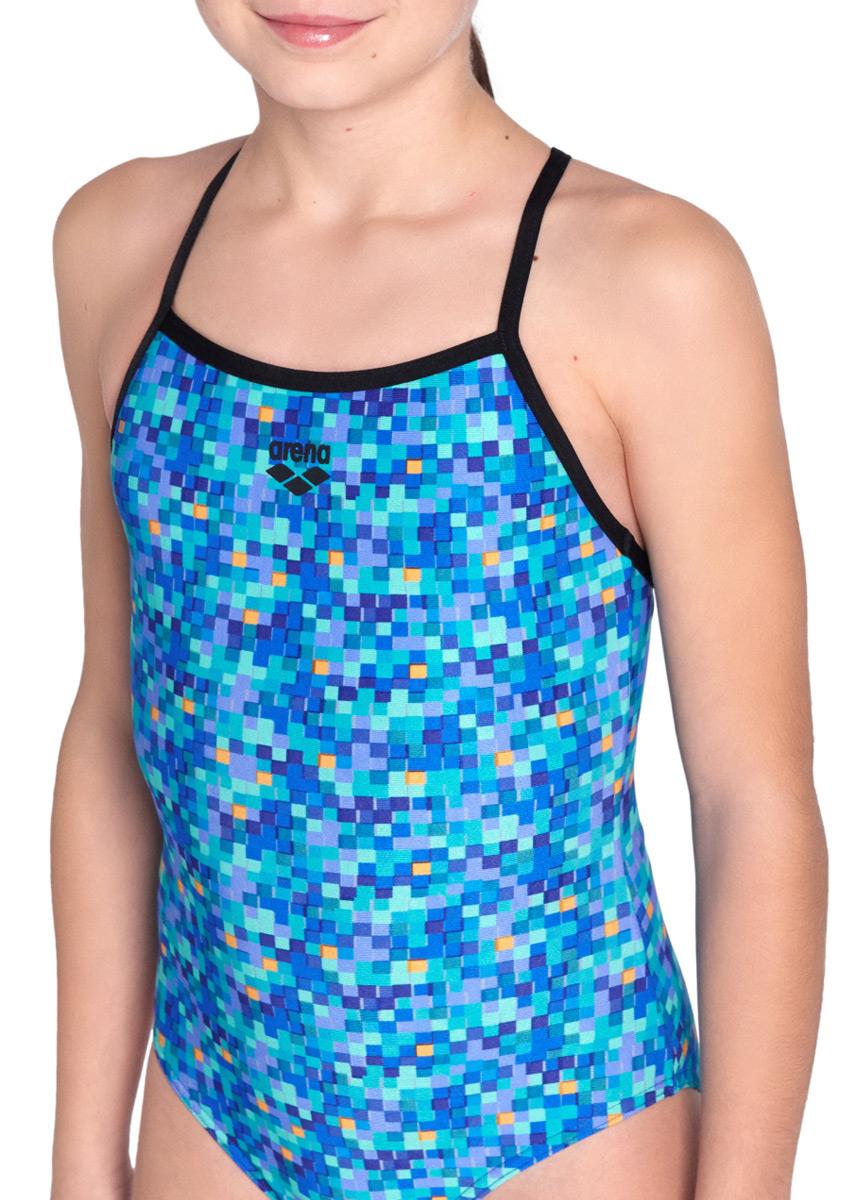 Arena Girls Pool Tiles Light Drop Back - Black / Blue Multi-600305