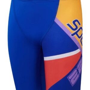 Speedo Boys Placement V Cut Digital Full Throttle Jammer - Blue / Orange - Front view