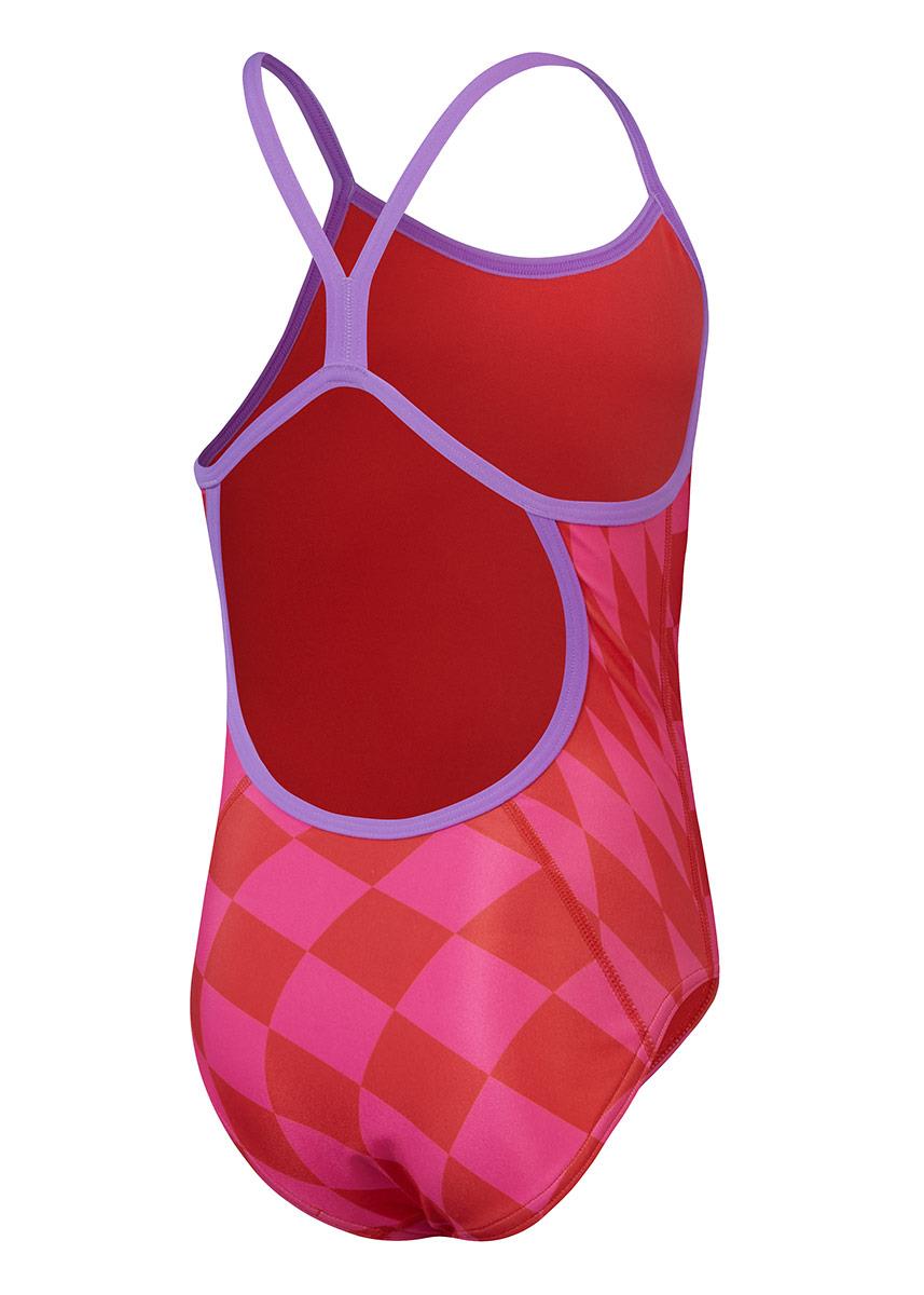 Speedo Girls Allover Digital Vback Chequered Flag Swimsuit - Red / Pink-brand