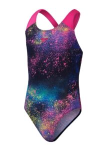 Speedo Girls Digital Allover Splashback Swimsuit - Black / Pink / Yellow / Green