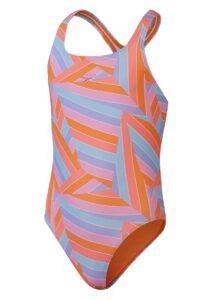 Speedo Girls Printed Medalist Swimsuit - Orange / Blue