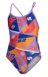 Speedo Girls Allover Digital Vback Full Throttle Swimsuit - Red / Blue