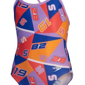 Speedo Girls Allover Digital Vback Full Throttle Swimsuit - Red / Blue