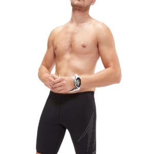Front view of man wearing Speedo HyperBoom Placement Jammer - Black / Grey