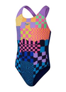 Speedo Girls Digital Placement Splashback Swimsuit - Navy / Purple