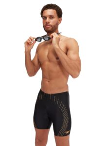 Speedo Mens Duo Logo Print Mid Jammer - Black / Orange
