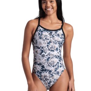 Lady wearing Arena Earth X Criss Cross Back Swimsuit - Black / White Multi - Front view