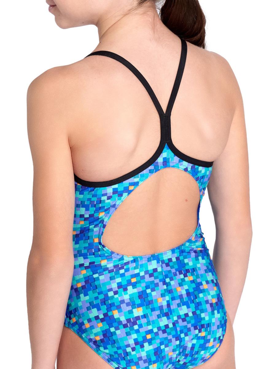 Arena Girls Pool Tiles Light Drop Back - Black / Blue Multi-600314