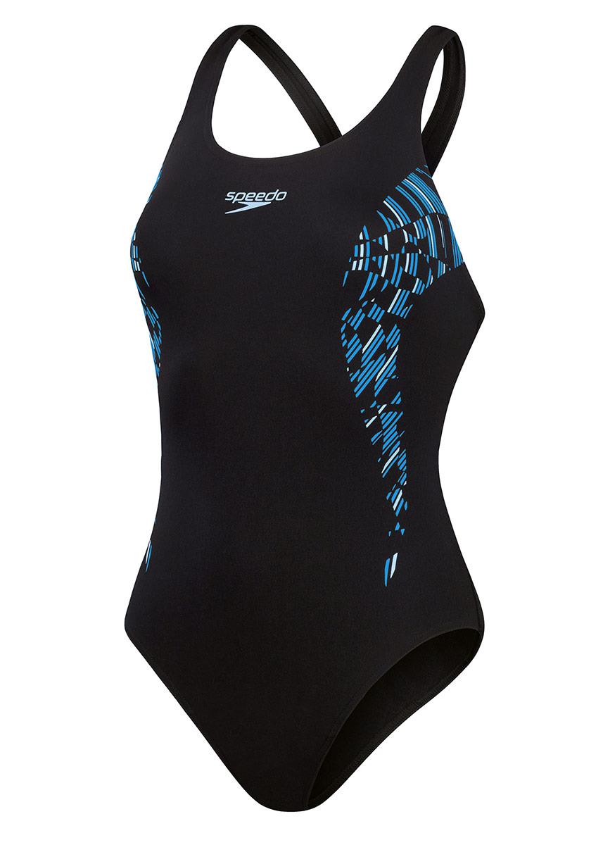 Speedo Womens Placement Muscleback Swimsuit - Black / True Cobalt / Curious Blue-602077
