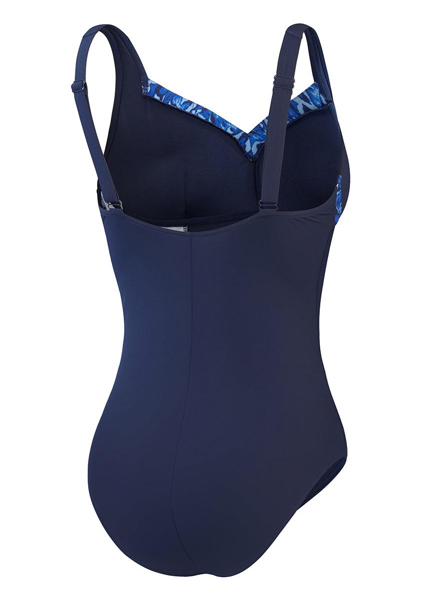 Back view of Speedo Shaping Printed LunaElustre Swimsuit - Navy Blue / Blue