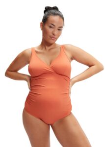Speedo V-Neck Maternity U-Back Swimsuit - Brown / Orange