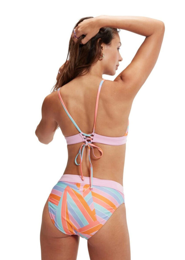 Speedo Womens Printed Banded Triangle Swim Bikini – Pink / Pumpkin / Blue / Coral