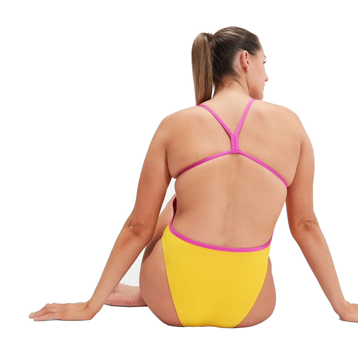 Speedo Solid V-Back Swimsuit - Yellow / Pink-602838