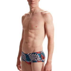 Man wearing Speedo 13.5 cm Club Training Allover Revs and Reps Brief - Black / White / Watermelon / Purple - Front view