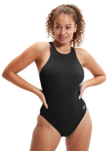Speedo Racer Zip Swimsuit With Integrated Swim Bra - Black / Green