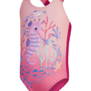 Speedo Girls Digital Printed Swimsuit - Pink / Coral