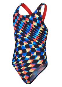 Speedo Girls Digital Allover Leaderback Swimsuit - Black / Red