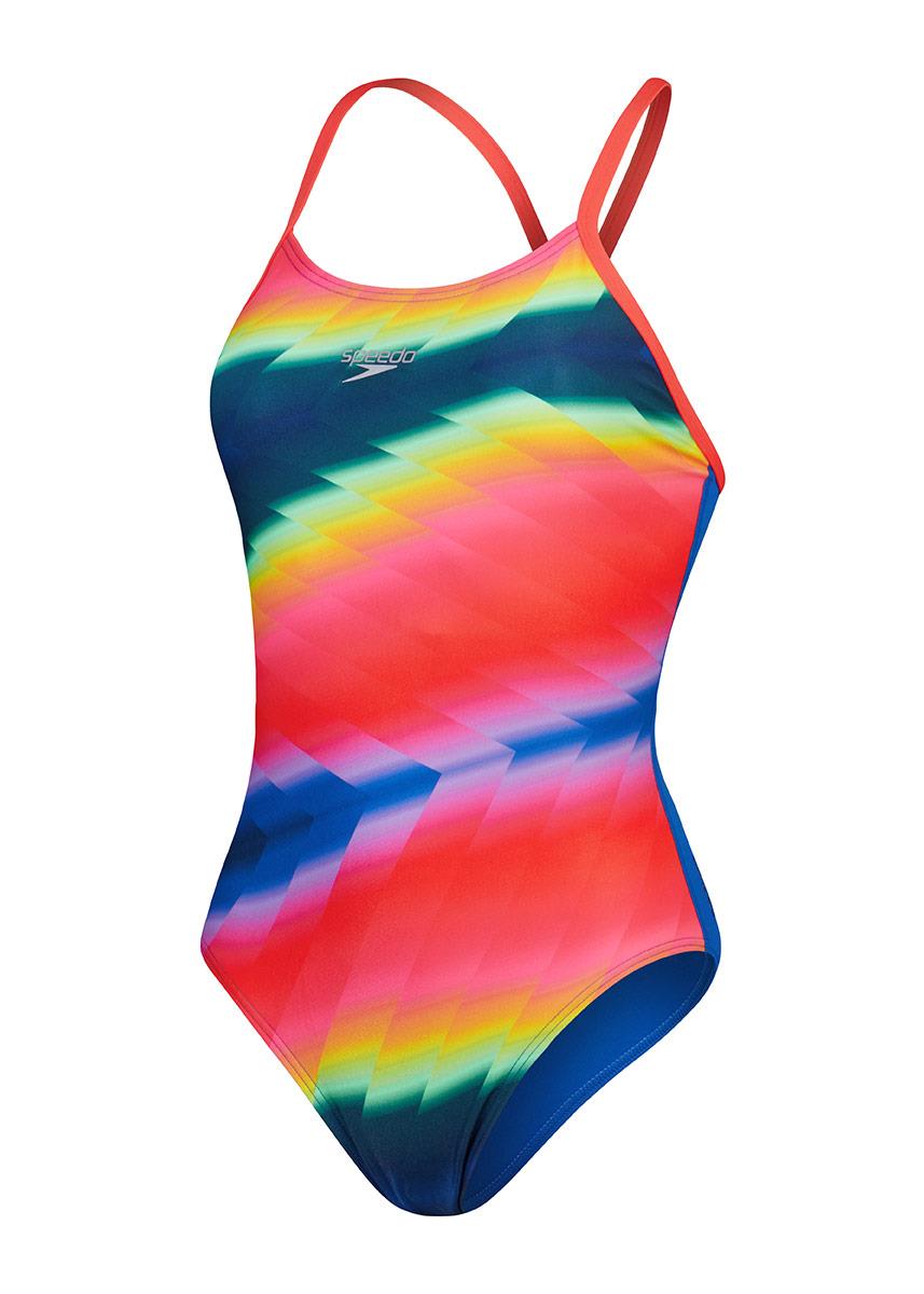 Speedo Womens Allover Fixed Crossback Swimsuit - Blue / Pink-603650