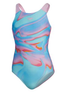 Speedo Girls Printed Pulseback Swimsuit - Blue / Pink