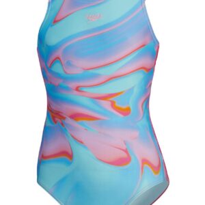 Speedo Girls Printed Pulseback Swimsuit - Blue / Pink