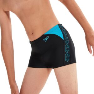 Boy bending wearing Speedo Boys HyperBoom Splice Aquashort - Black / Blue