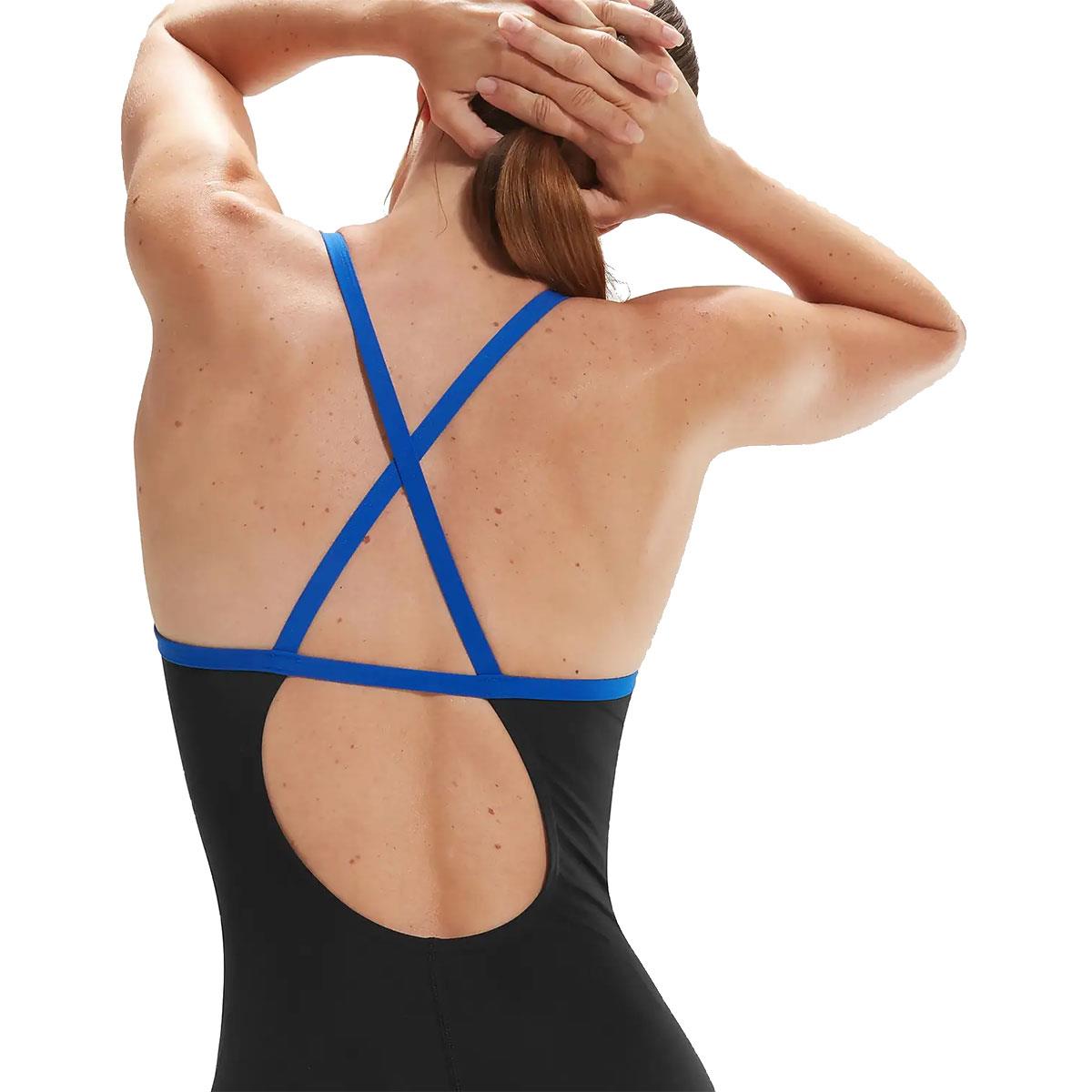 Speedo Placement Digital Fixed Crossback Swimsuit - Black / Blue-602756