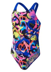 Speedo Girls Digital Allover Powerback Swimsuit - Pink / Blue