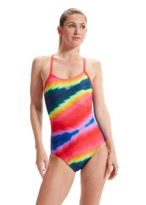 Speedo Womens Allover Fixed Crossback Swimsuit - Blue / Pink