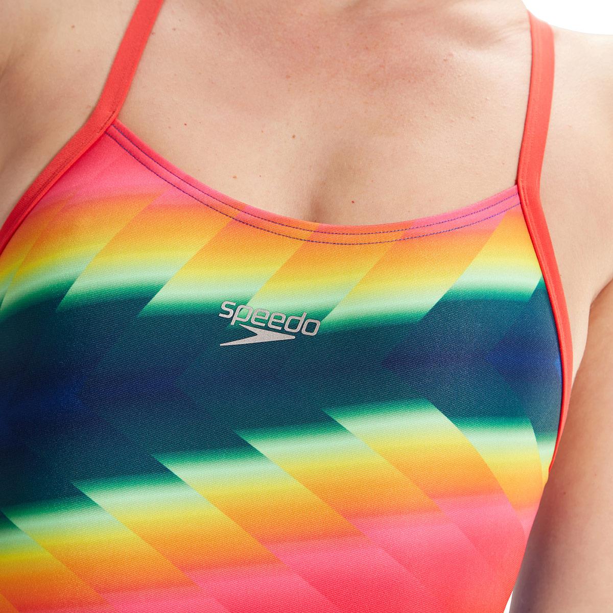 Speedo Womens Allover Fixed Crossback Swimsuit - Blue / Pink-603646