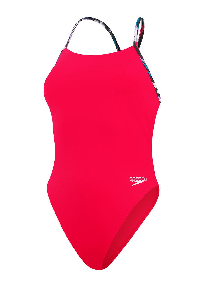 Speedo Womens Solid Lattice Tie-Back Swimsuit - Red / Blue-606745
