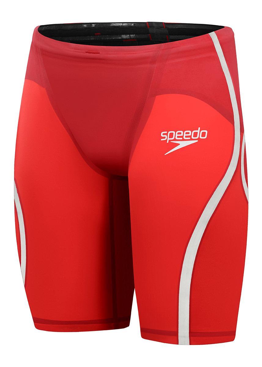 Close up side view of Speedo Fastskin LZR Pure Intent 2.0 Jammer - Flame Red / White