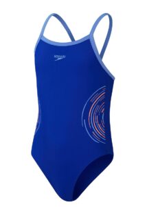 Speedo Girls Plastisol Placement Thinstrap Muscleback Swimsuit - Blue / Pink