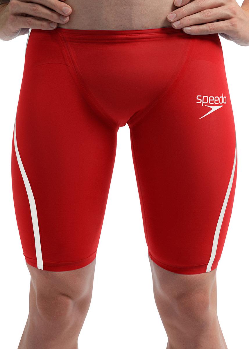 Close up front view of Speedo Fastskin LZR Pure Intent 2.0 Jammer - Flame Red / White